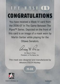 2015-16 In The Game Final Vault - 2006-07 In The Game Between The Pipes - The Mask IV (Silver Vault Stamp) #M-08 Martin Gerber Back
