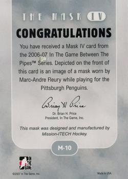2015-16 In The Game Final Vault - 2006-07 In The Game Between The Pipes The Mask IV  (Silver Vault Stamp) #M-10 Marc-Andre Fleury Back