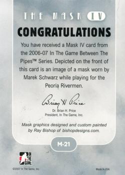 2015-16 In The Game Final Vault - 2006-07 In The Game Between The Pipes - The Mask IV (Silver Vault Stamp) #M-21 Marek Schwarz Back