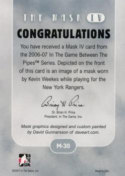 2015-16 In The Game Final Vault - 2006-07 In The Game Between The Pipes - The Mask IV (Silver Vault Stamp) #M-30 Kevin Weekes Back