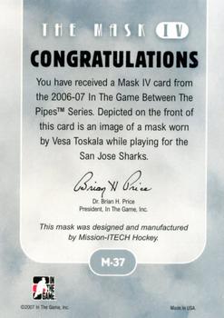 2015-16 In The Game Final Vault - 2006-07 In The Game Between The Pipes - The Mask IV (Silver Vault Stamp) #M-37 Vesa Toskala Back