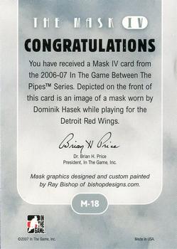 2015-16 In The Game Final Vault - 2006-07 In The Game Between The Pipes The Mask IV  (Gold Vault Stamp) #M-18 Dominik Hasek Back