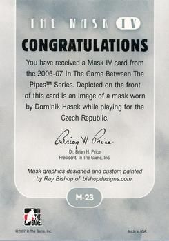 2015-16 In The Game Final Vault - 2006-07 In The Game Between The Pipes The Mask IV  (Gold Vault Stamp) #M-23 Dominik Hasek Back