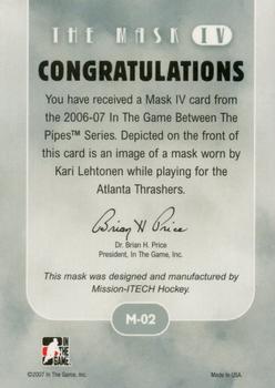 2015-16 In The Game Final Vault - 2006-07 In The Game Between The Pipes - The Mask IV Silver (Silver Vault Stamp) #M-02 Kari Lehtonen Back