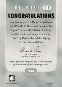 2015-16 In The Game Final Vault - 2006-07 In The Game Between The Pipes - The Mask IV Silver (Silver Vault Stamp) #M-07 Ryan Miller Back