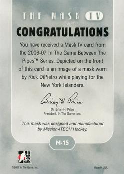 2015-16 In The Game Final Vault - 2006-07 In The Game Between The Pipes - The Mask IV Silver (Silver Vault Stamp) #M-15 Rick DiPietro Back