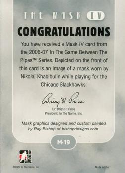 2015-16 In The Game Final Vault - 2006-07 In The Game Between The Pipes - The Mask IV Silver (Silver Vault Stamp) #M-19 Nikolai Khabibulin Back