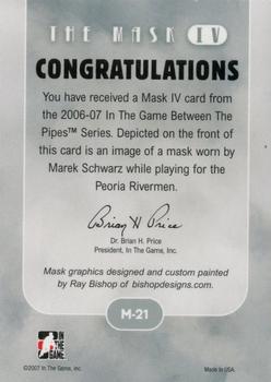 2015-16 In The Game Final Vault - 2006-07 In The Game Between The Pipes - The Mask IV Silver (Silver Vault Stamp) #M-21 Marek Schwarz Back