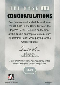2015-16 In The Game Final Vault - 2006-07 In The Game Between The Pipes - The Mask IV Silver (Silver Vault Stamp) #M-23 Dominik Hasek Back