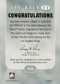 2015-16 In The Game Final Vault - 2006-07 In The Game Between The Pipes - The Mask IV Silver (Silver Vault Stamp) #M-29 Dan Cloutier Back