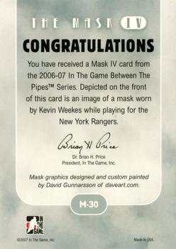 2015-16 In The Game Final Vault - 2006-07 In The Game Between The Pipes - The Mask IV Silver (Silver Vault Stamp) #M-30 Kevin Weekes Back
