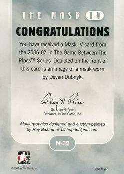 2015-16 In The Game Final Vault - 2006-07 In The Game Between The Pipes - The Mask IV Silver (Silver Vault Stamp) #M-32 Devan Dubnyk Back