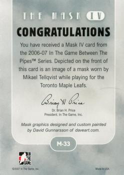 2015-16 In The Game Final Vault - 2006-07 In The Game Between The Pipes The Mask IV Silver  (Silver Vault Stamp) #M-33 Mikael Tellqvist Back
