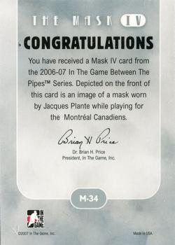 2015-16 In The Game Final Vault - 2006-07 In The Game Between The Pipes - The Mask IV Silver (Silver Vault Stamp) #M-34 Jacques Plante Back
