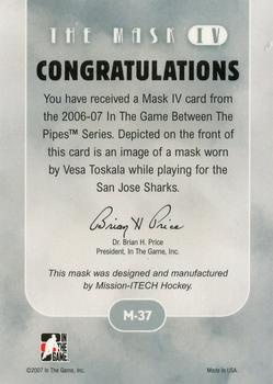 2015-16 In The Game Final Vault - 2006-07 In The Game Between The Pipes - The Mask IV Silver (Silver Vault Stamp) #M-37 Vesa Toskala Back