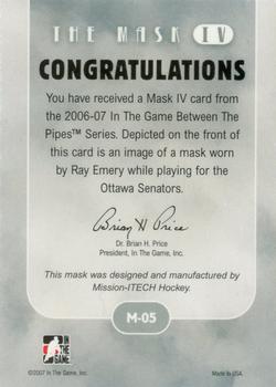 2015-16 In The Game Final Vault - 2006-07 In The Game Between The Pipes - The Mask IV Silver (Gold Vault Stamp) #M-05 Ray Emery Back