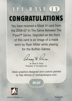 2015-16 In The Game Final Vault - 2006-07 In The Game Between The Pipes - The Mask IV Silver (Gold Vault Stamp) #M-07 Ryan Miller Back