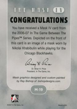 2015-16 In The Game Final Vault - 2006-07 In The Game Between The Pipes - The Mask IV Silver (Gold Vault Stamp) #M-19 Nikolai Khabibulin Back