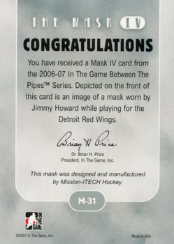 2015-16 In The Game Final Vault - 2006-07 In The Game Between The Pipes - The Mask IV Silver (Gold Vault Stamp) #M-31 Jimmy Howard Back