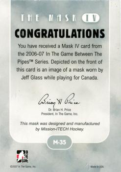 2015-16 In The Game Final Vault - 2006-07 In The Game Between The Pipes - The Mask IV Silver (Gold Vault Stamp) #M-35 Jeff Glass Back
