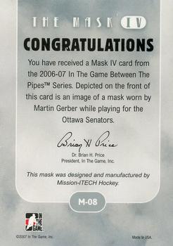 2015-16 In The Game Final Vault - 2006-07 In The Game Between The Pipes - The Mask IV Gold (Green Vault Stamp) #M-08 Martin Gerber Back