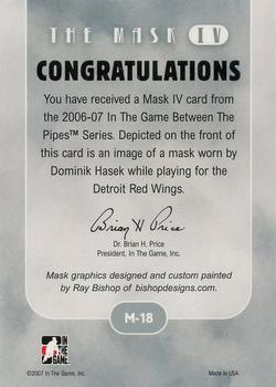2015-16 In The Game Final Vault - 2006-07 In The Game Between The Pipes The Mask IV Gold  (Green Vault Stamp) #M-18 Dominik Hasek Back