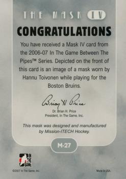2015-16 In The Game Final Vault - 2006-07 In The Game Between The Pipes The Mask IV Gold  (Green Vault Stamp) #M-27 Hannu Toivonen Back