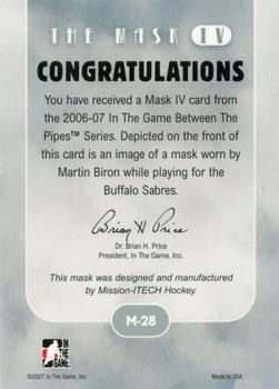 2015-16 In The Game Final Vault - 2006-07 In The Game Between The Pipes - The Mask IV Gold (Green Vault Stamp) #M-28 Martin Biron Back
