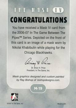 2015-16 In The Game Final Vault - 2006-07 In The Game Between The Pipes The Mask IV Gold  (Silver Vault Stamp) #M-19 Nikolai Khabibulin Back