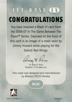 2015-16 In The Game Final Vault - 2006-07 In The Game Between The Pipes The Mask IV Gold  (Silver Vault Stamp) #M-31 Jimmy Howard Back