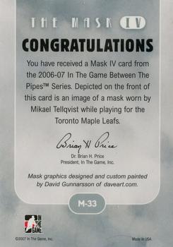 2015-16 In The Game Final Vault - 2006-07 In The Game Between The Pipes - The Mask IV Gold (Silver Vault Stamp) #M-33 Mikael Tellqvist Back