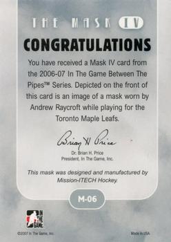 2015-16 In The Game Final Vault - 2006-07 In The Game Between The Pipes - The Mask IV Gold (Gold Vault Stamp) #M-06 Andrew Raycroft Back