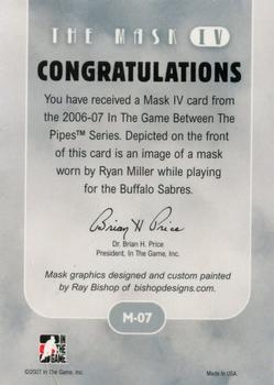 2015-16 In The Game Final Vault - 2006-07 In The Game Between The Pipes - The Mask IV Onyx (Green Vault Stamp) #M-07 Ryan Miller Back
