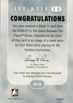2015-16 In The Game Final Vault - 2006-07 In The Game Between The Pipes - The Mask IV Onyx (Green Vault Stamp) #M-13 Cam Ward Back