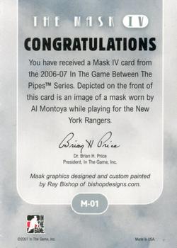 2015-16 In The Game Final Vault - 2006-07 In The Game Between The Pipes The Mask IV Onyx  (Silver Vault Stamp) #M-01 Al Montoya Back