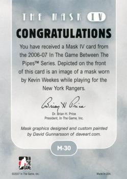 2015-16 In The Game Final Vault - 2006-07 In The Game Between The Pipes - The Mask IV Onyx (Silver Vault Stamp) #M-30 Kevin Weekes Back