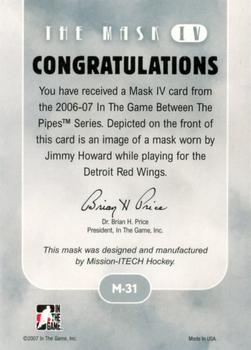 2015-16 In The Game Final Vault - 2006-07 In The Game Between The Pipes - The Mask IV Onyx (Silver Vault Stamp) #M-31 Jimmy Howard Back
