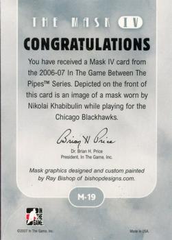 2015-16 In The Game Final Vault - 2006-07 In The Game Between The Pipes - The Mask IV Onyx (Gold Vault Stamp) #M-19 Nikolai Khabibulin Back