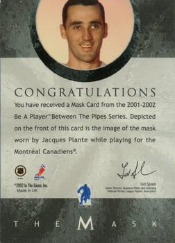 2015-16 In The Game Final Vault - 2001-02 Between The Pipes -The Mask  (Green Vault Stamp) #NNO Jacques Plante Back