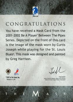 2015-16 In The Game Final Vault - 2001-02 Between The Pipes -The Mask  (Green Vault Stamp) #NNO Curtis Joseph Back