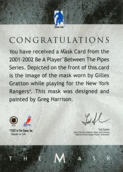 2015-16 In The Game Final Vault - 2001-02 Between The Pipes -The Mask  (Green Vault Stamp) #NNO Gilles Gratton Back