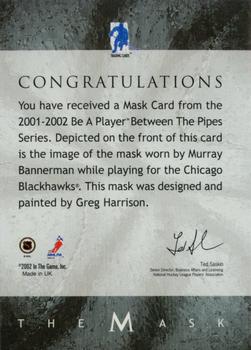 2015-16 In The Game Final Vault - 2001-02 Between The Pipes -The Mask  (Green Vault Stamp) #NNO Murray Bannerman Back