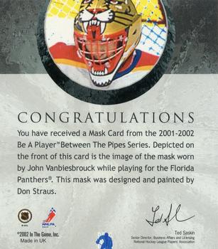 2015-16 In The Game Final Vault - 2001-02 Between The Pipes -The Mask  (Green Vault Stamp) #NNO John Vanbiesbrouck Back