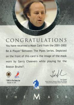 2015-16 In The Game Final Vault - 2001-02 Between The Pipes -The Mask  (Green Vault Stamp) #NNO Gerry Cheevers Back
