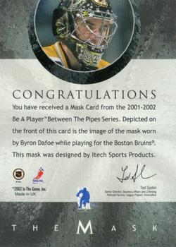 2015-16 In The Game Final Vault - 2001-02 Between The Pipes -The Mask  (Green Vault Stamp) #NNO Byron Dafoe Back