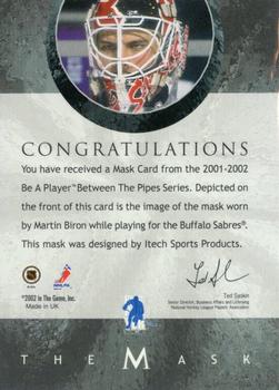 2015-16 In The Game Final Vault - 2001-02 Between The Pipes -The Mask  (Green Vault Stamp) #NNO Martin Biron Back