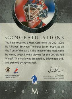 2015-16 In The Game Final Vault - 2001-02 Between The Pipes -The Mask  (Green Vault Stamp) #NNO Manny Legace Back