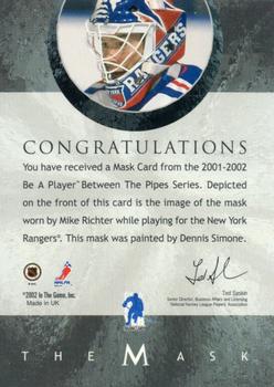 2015-16 In The Game Final Vault - 2001-02 Between The Pipes -The Mask  (Green Vault Stamp) #NNO Mike Richter Back