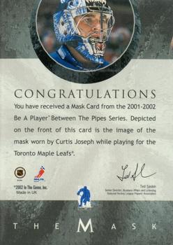 2015-16 In The Game Final Vault - 2001-02 Between The Pipes -The Mask  (Green Vault Stamp) #NNO Curtis Joseph Back