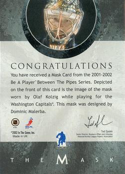 2015-16 In The Game Final Vault - 2001-02 Between The Pipes -The Mask  (Green Vault Stamp) #NNO Olaf Kolzig Back